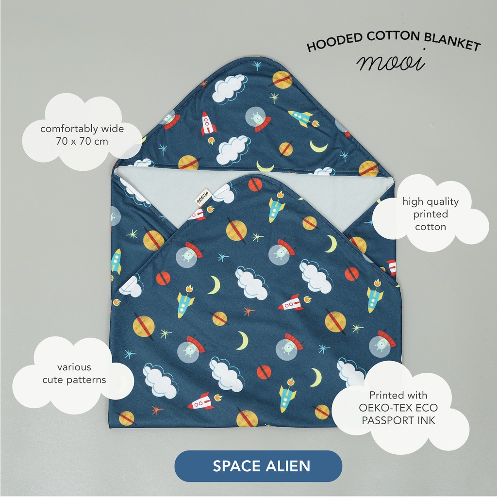 Mooi Hooded Cotton Blanket Selimut Topi Bayi-SPACE ALIEN