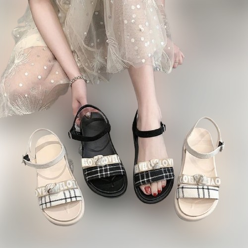 Sandal Wedges LOVE / Wedges Wanita Tali Style Kotak Pita WDS 151