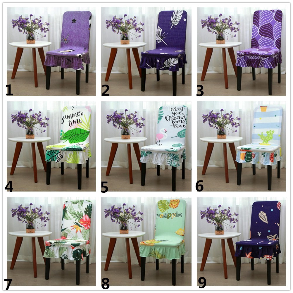 Colorful Printed Sarung Kerusi Makan Spandex Dining Chair Skirt Home Chair Cover Shopee Indonesia