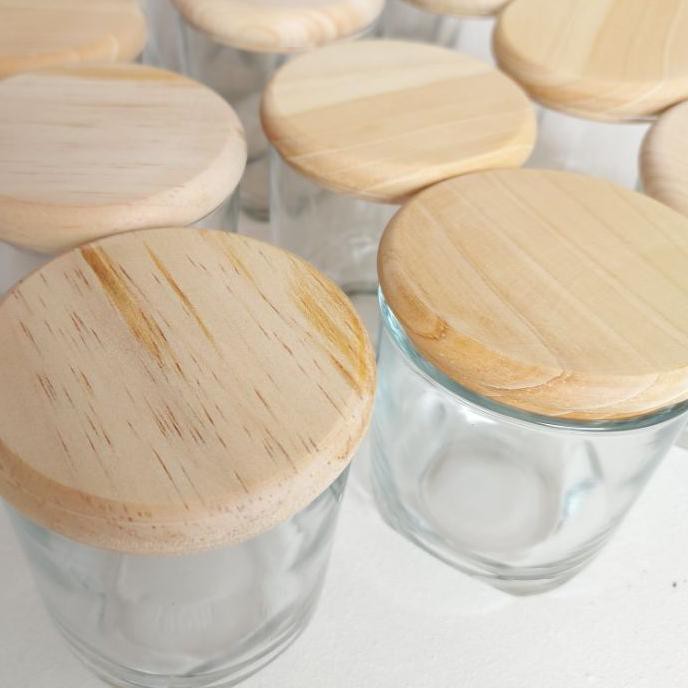GROSIR  JAR GELAS LILIN, PERMEN, DLL | BOTOL TOPLES KACA BELING DENGAN TUTUP KAYU | WOODEN LID JARS