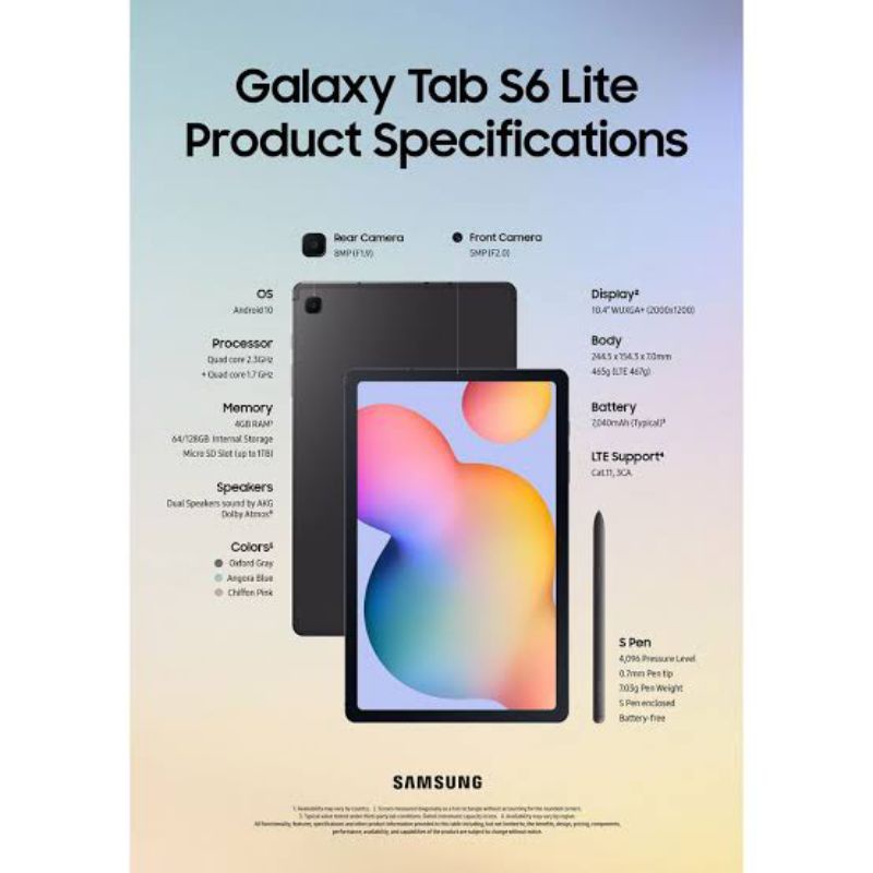 Samsung Tab S6 Lite 4/128 Original dan Garansi Resmi