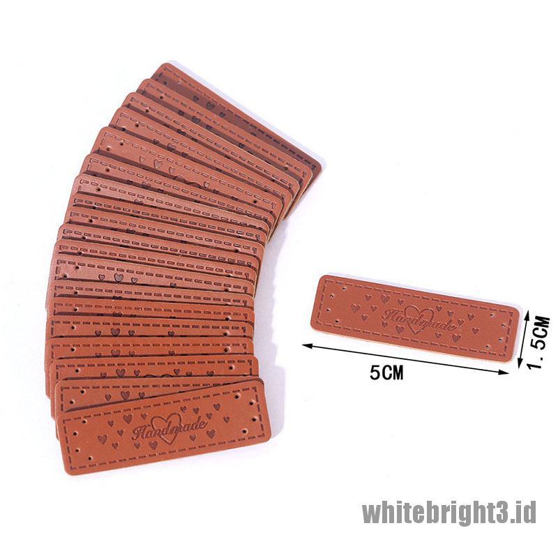 ❤WHITE3❤ 50Pcs Brown Made with Heart PU Leather Handmade Label Tags DIY Sewing Craft