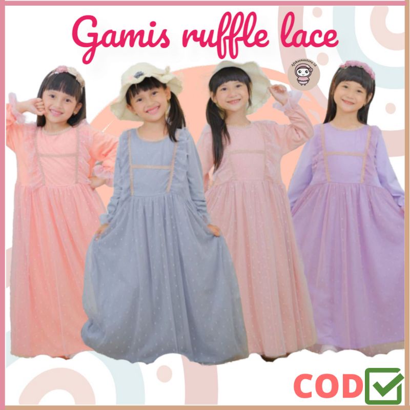 Afsheenstore Gamis Anak Ruffle Lace Ready Size 2