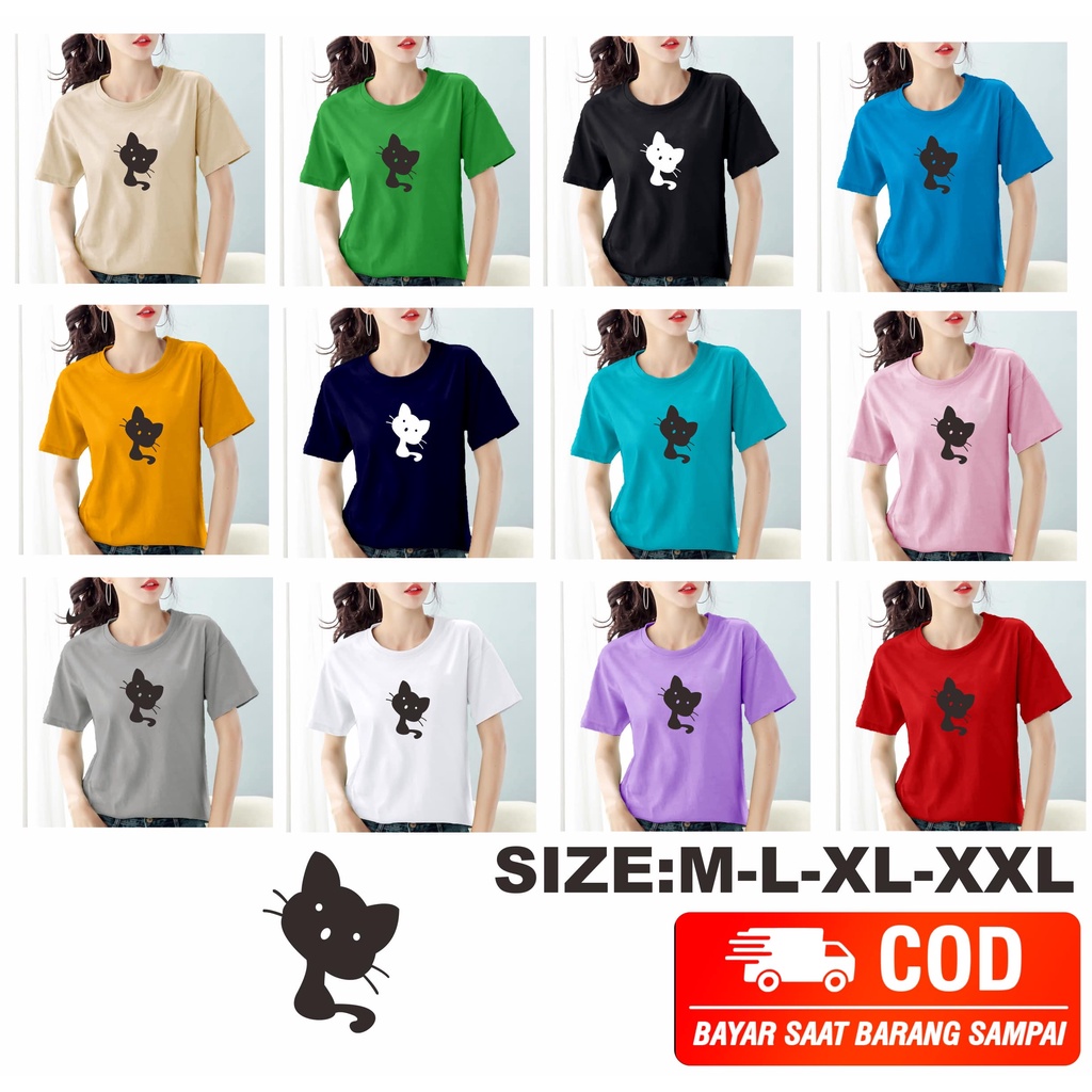 Kaos Wanita SEMI Cotton combed 30s Kucing / Baju wanita cotton combed 30s / Kaos polos wanita