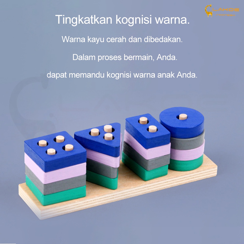 LAKOE Mainan puzzle kayu anak geometric board mainan balita Wooden Toys