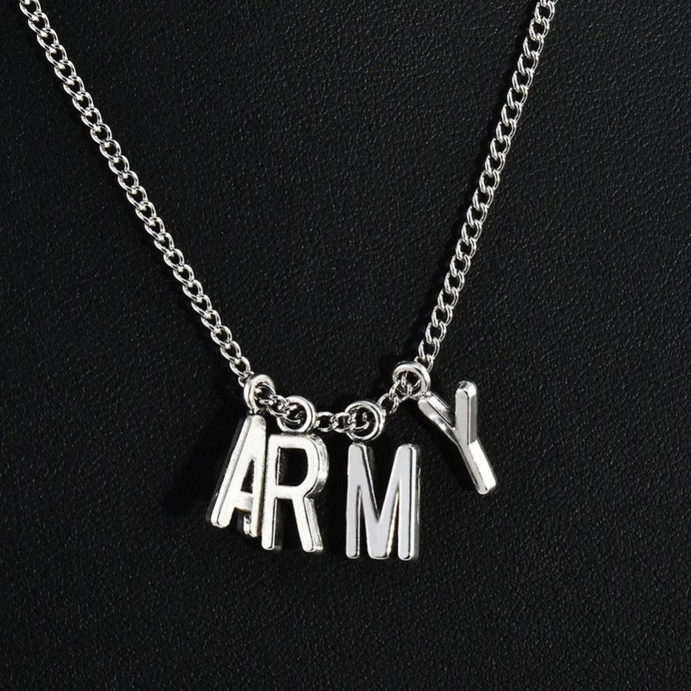 Timekey Kalung Rantai Silver Pendan Ukiran ARMY Kpop BTS Jimin Bangtan Boys Q6Z8 Untuk Unisex