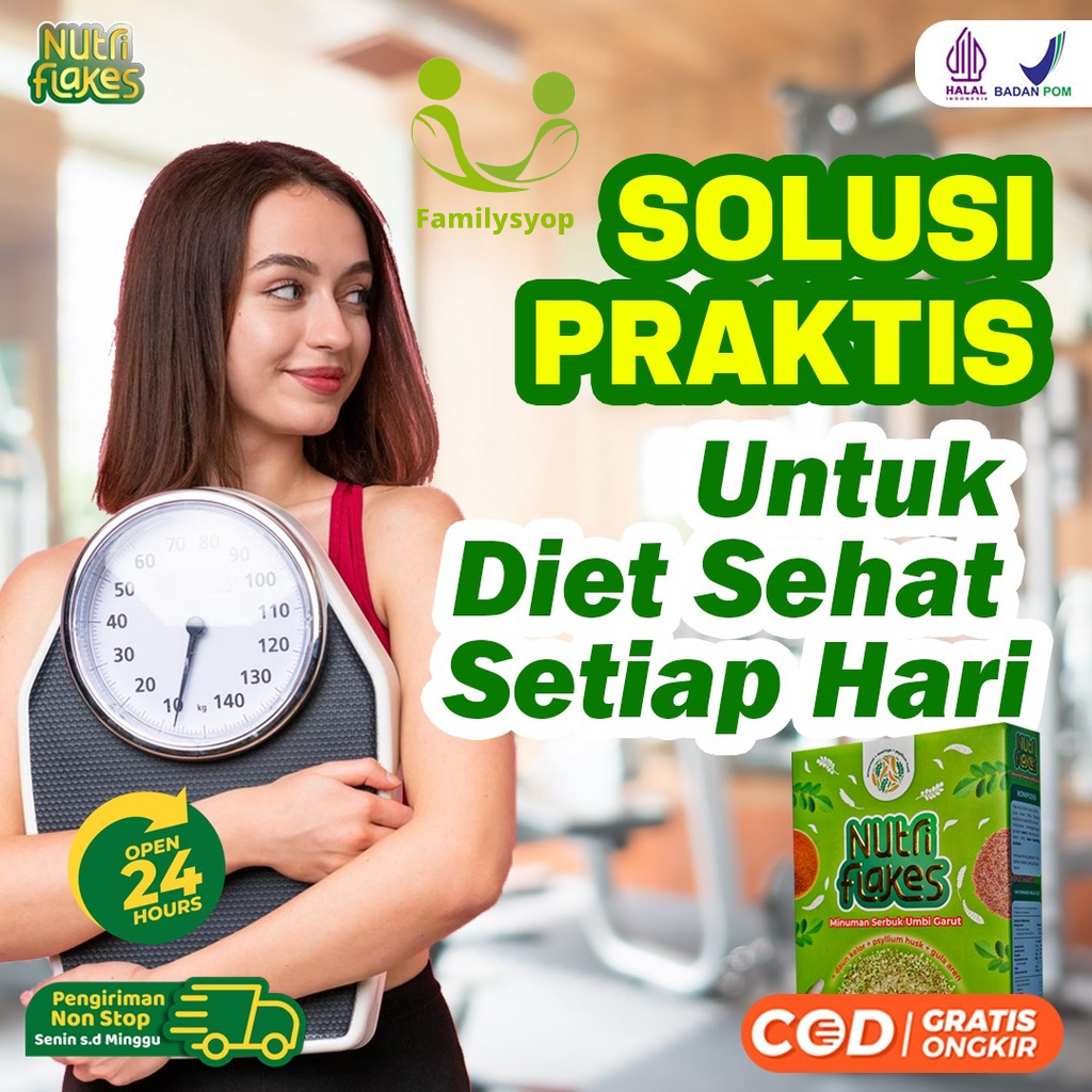 Minuman Serbuk Umbi Garut Nutriflakes || Nutriflakes Umbi Garut Asli Dengan Psyilium Husk &amp; Daun Kelor Membantu Melancarkan Pencernaan Bantu Terapi Asam Lambung Minuman Untuk Diet Sehat