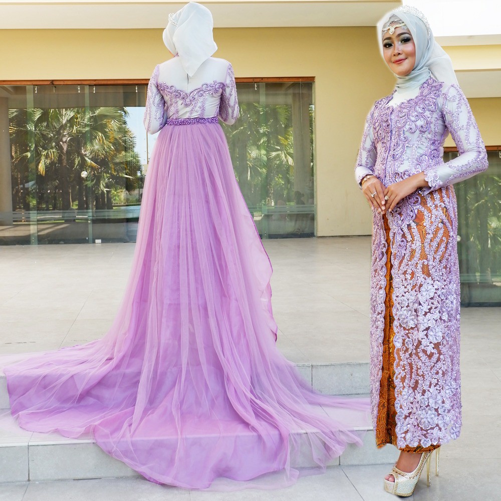 KEBAYA PENGANTIN EKOR WEDDING DRESS EKOR MODERN PAYET JEPANG PURPLE UNGU