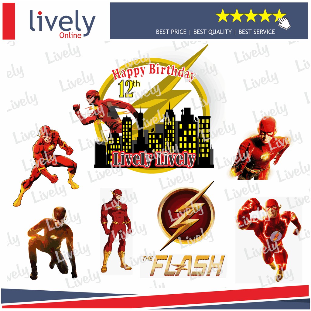 CUSTOM NAMA CAKE TOPPER KARAKTER THE FLASH HIASAN KUE ULANG TAHUN HAPPY BIRTHDAY