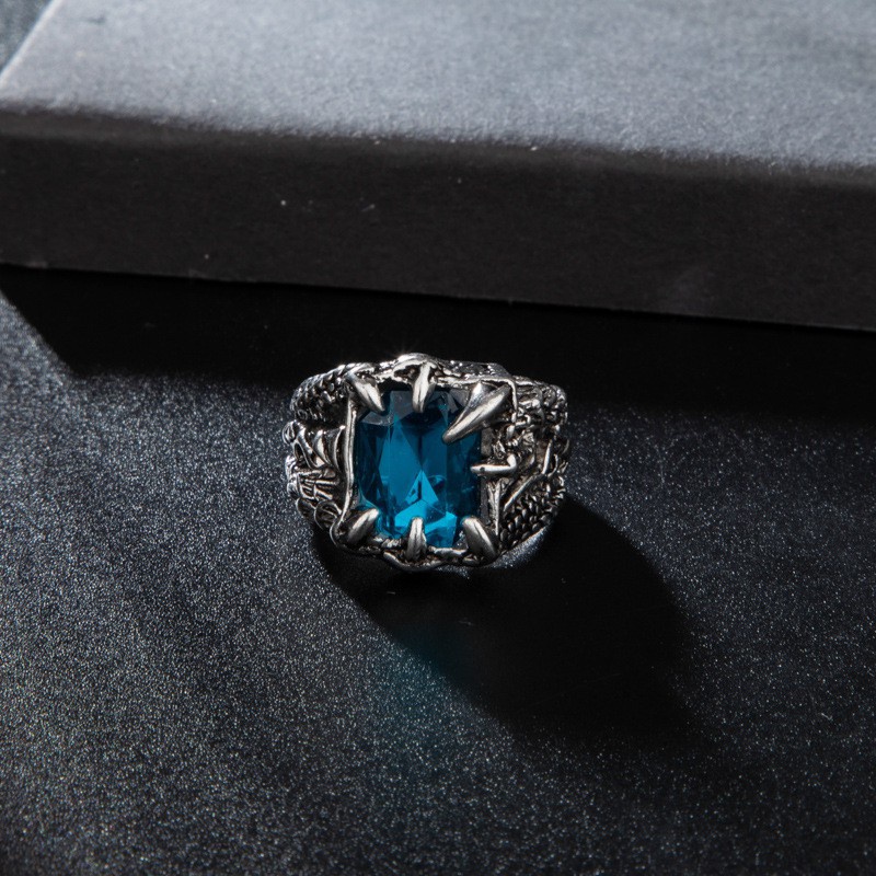 Cincin Logam Batu Permata Cakar Naga Fashion Pria