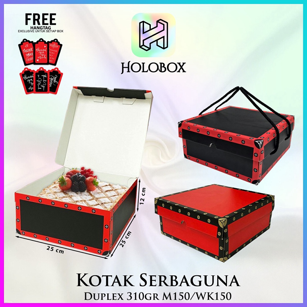 

KOTAK KUE|CAKE|KADO|HADIAH|SERBAGUNA|DUS|BOX|PACKAGING|25X25X12|B15