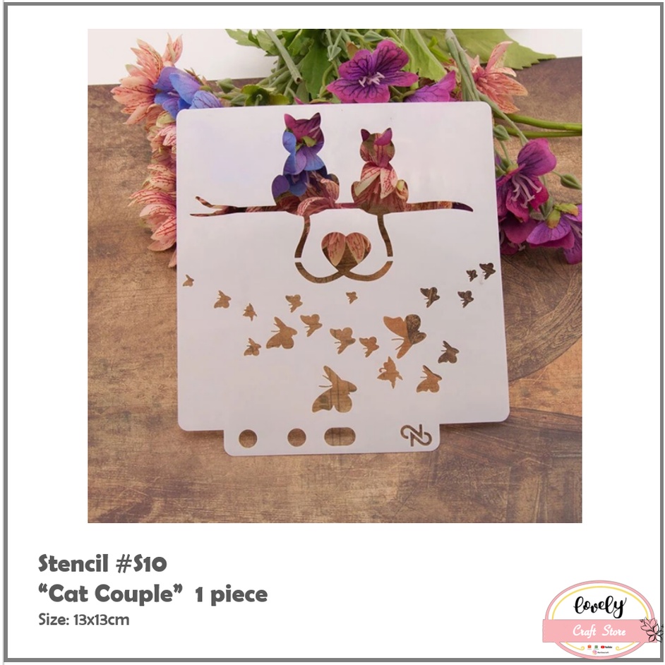 

plastic stencil #S10 cetakan stensil lukis, craft, kue cake, scrapbook ~ Cat Couple