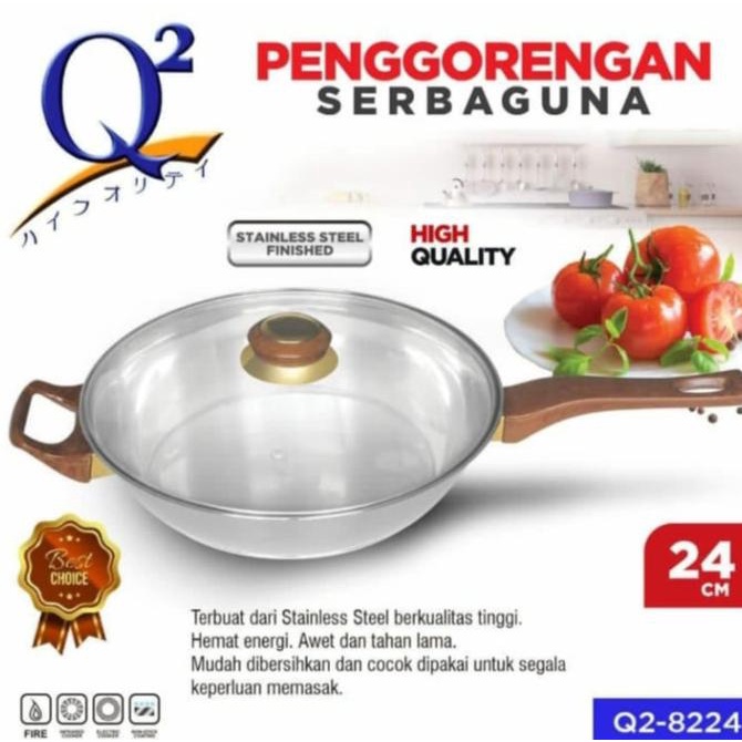 MURAH Panci Frypan Penggorengan Stainless Non Stick Tutup Kaca 24 CM Q2 8224