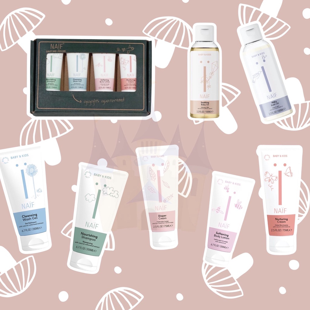 Castle - Naif Nourishing Shampoo - Cleansing Wash Gel - Softening Body Lotion - Nurturing Baby Cream - Mini Travel Set - Sabun Bayi - Soothing Baby Oil