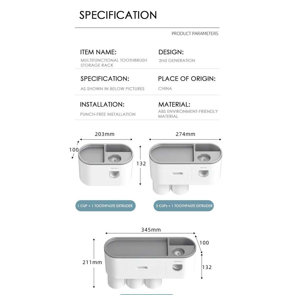 Dispenser Sikat Pasta Gigi Odol Modern Toothbrush Holder 2 Cup Tempat Penyimpanan Peralatan Kamar Mandi Berkualitas