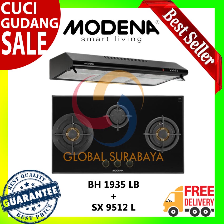 PAKET KOMPOR MODENA BH 1935 LB + COOKER HOOD SX 9512 L