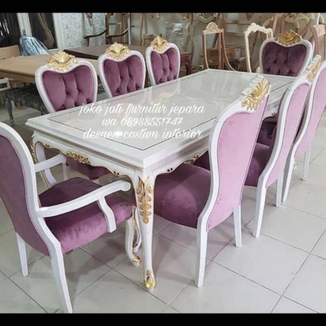 Set meja makan kursi 8(meja makan shaby)