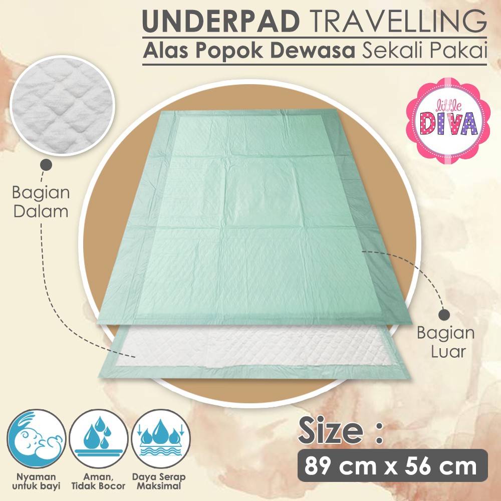 DIAPRO UNDERPAD VALUE - Perlak Ompol Travelling Sekali Pakai 17cm x 28cm, 28cm x 28cm, 89cm x 56cm