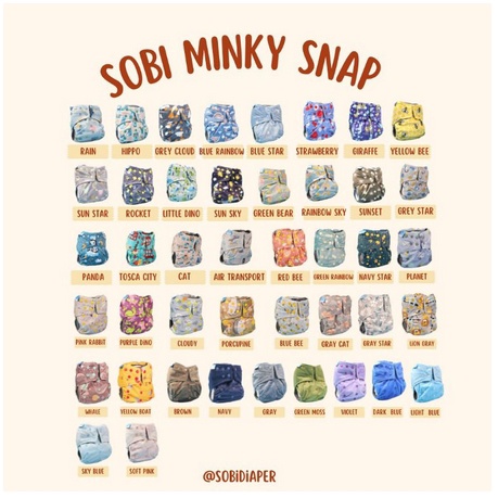 CLOTH DIAPER  SOBI MINKY SNAP MICRO POpok BISA DICUCI/ sobi bamboo charcoal/ sobi pants