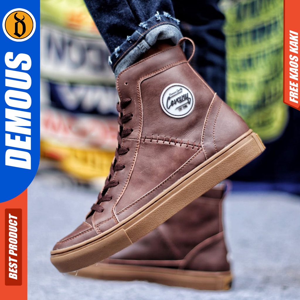 DEMOUS DANTE HIGH Sepatu Kasual Sneakers Boots Casual Kulit Asli