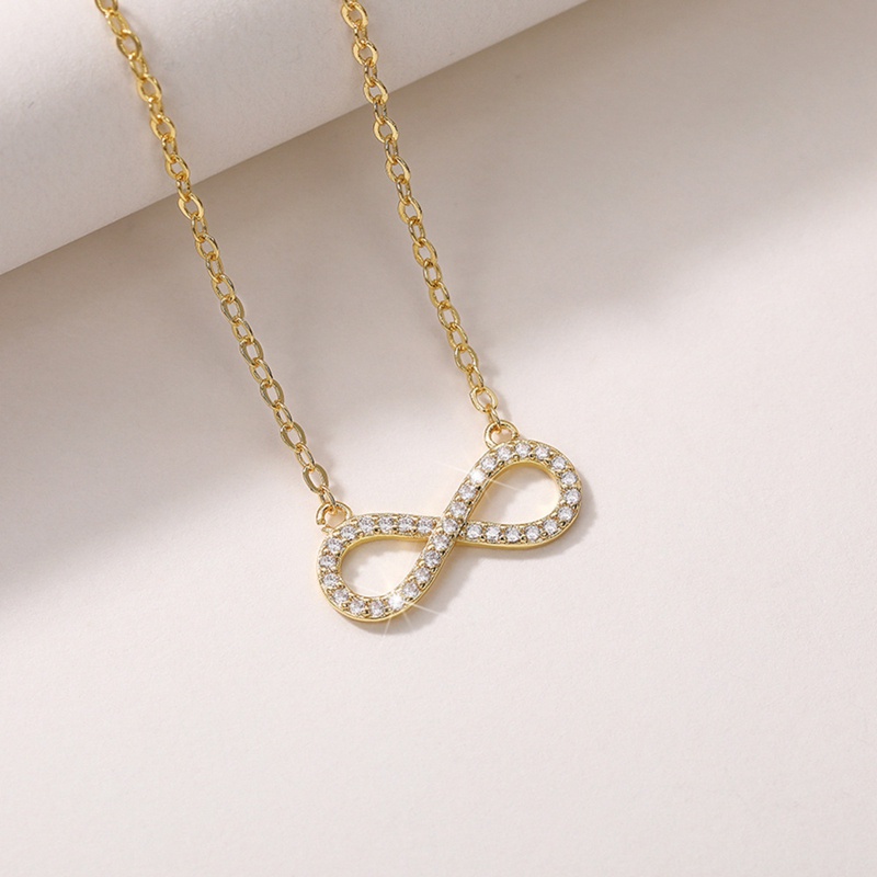 Kalung Rantai Klavikula Wanita Dengan Liontin Bentuk Infinity Bahan Cubic Zirconia Untuk Pesta Pernikahan