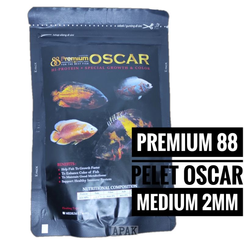 Premium 88 pakan oscar pelet medium 2mm oskar predator ikan hias