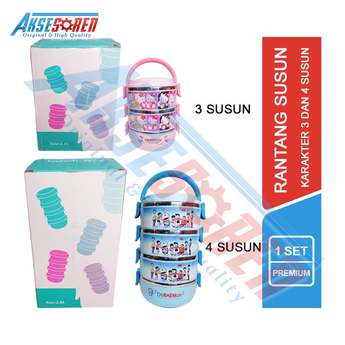 LUNCH BOX SUSUN 1 SET KARAKTER / KOTAK BEKAL MAKANAN ANAK / RANTANG STAINLESS STEEL TEMPAT MAKAN NAS