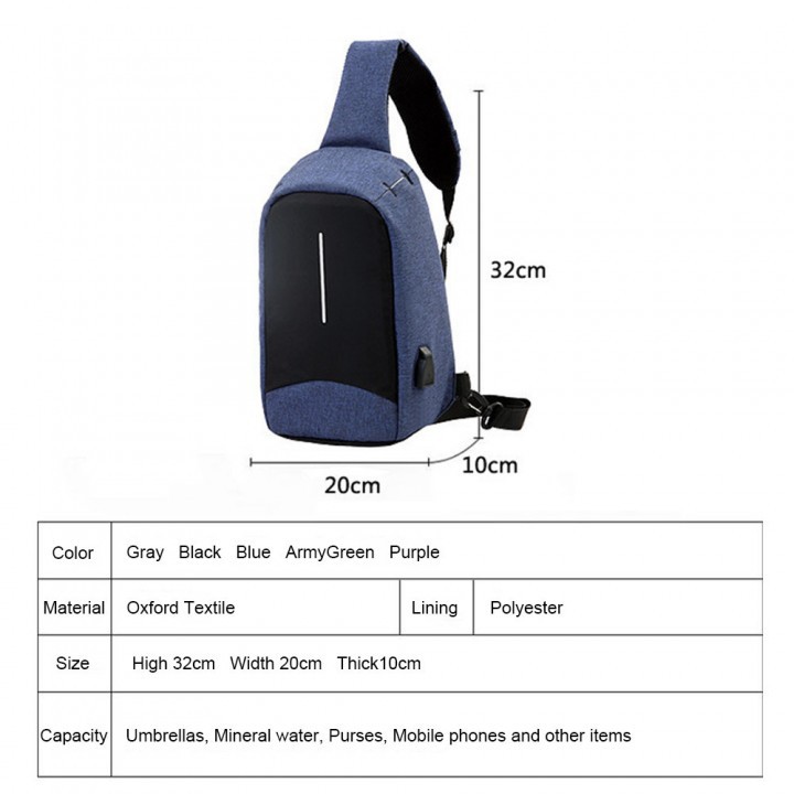 Chest Pack 651 Cross Body Sling Bag USB Anti Theft 2018 Grey