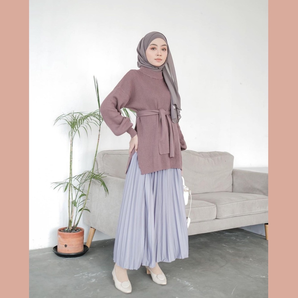 Sean Blouse Rajut Turtleneck Atasan Wanita Casual Lengan Balon Oversize Import Premium Tebal