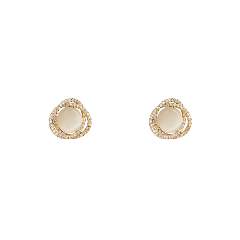 Anting Tusuk Bahan 925 silver Desain Geometri Hias Berlian Opal Gaya Mewah Untuk Wanita