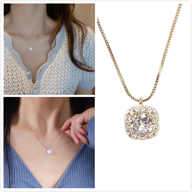 Light Luxury Flash Diamond Female Pendant Necklace | Simple High-Sense Clavicle Chain