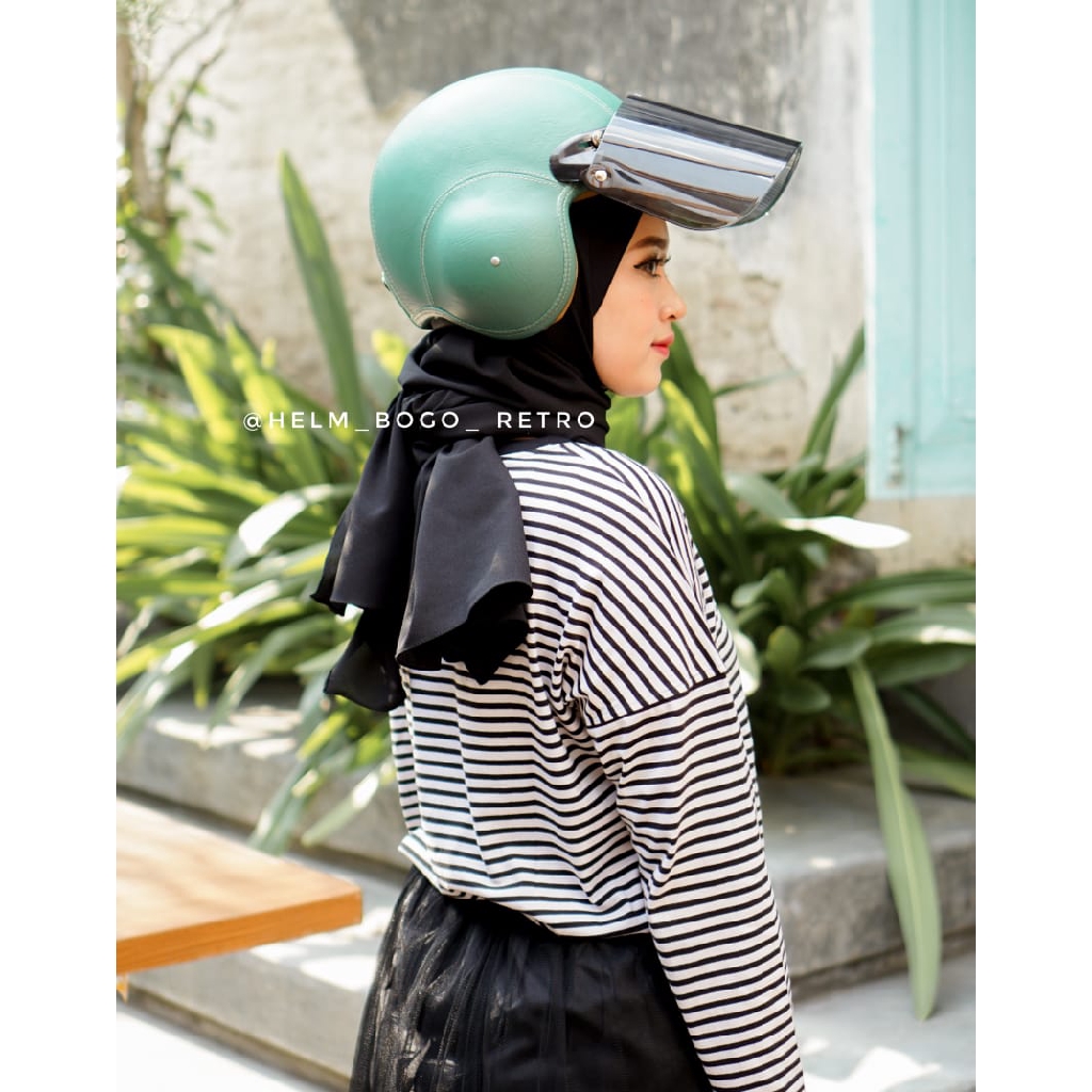 Helm Pilot Kulit Army Kacamata + Kaca Bogo Ori Bonus Masker