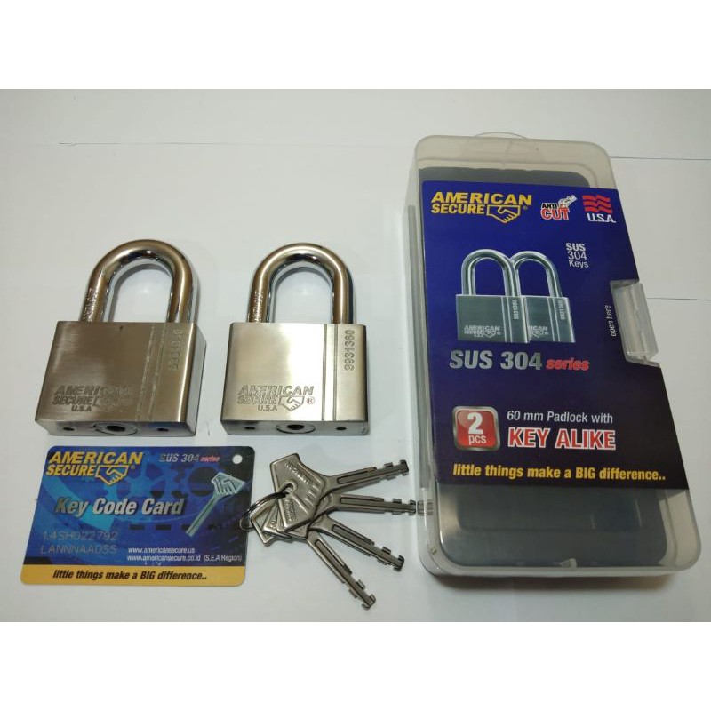 GEMBOK ANTI CUT ANTI KARAT STAINLESS STEEL MASTER KEY 60MM ISI 2PCS AMERICAN