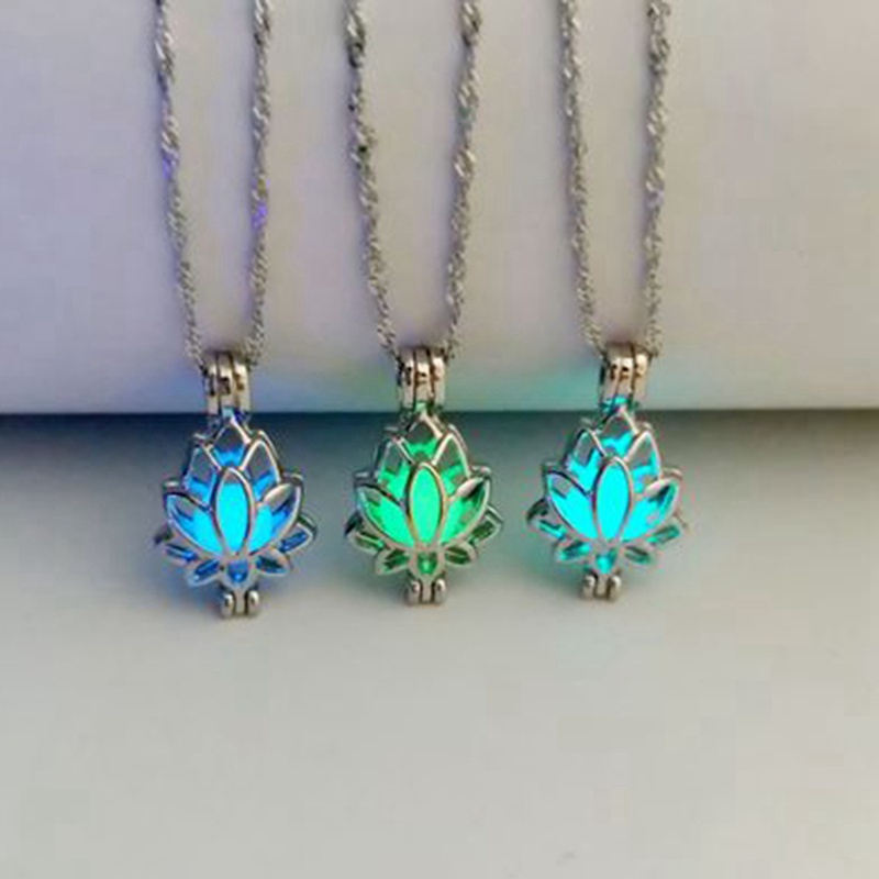 Night Ancient Glowing Lotus Pendent Glow In The Dark Necklace Choker for Women Men Jewelry