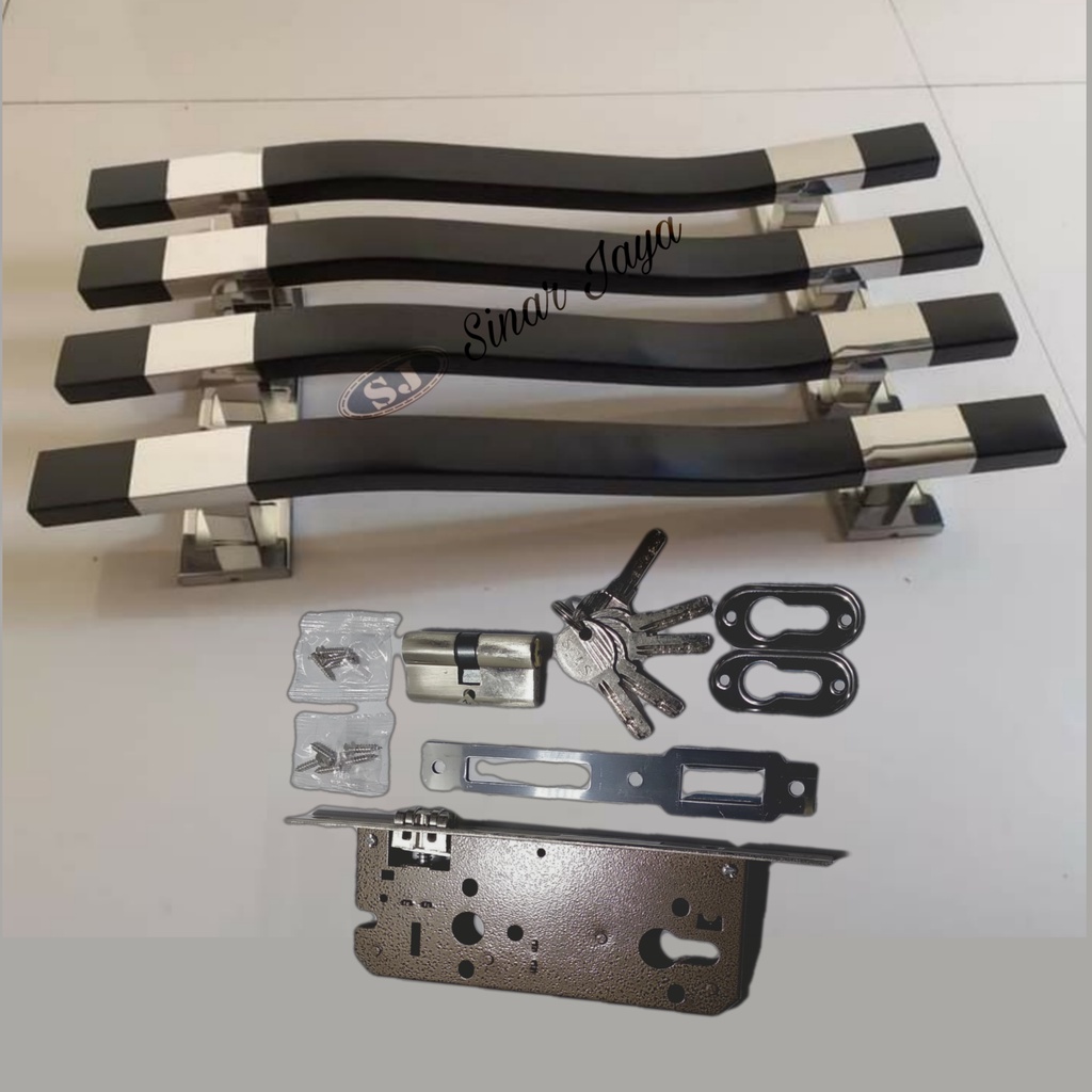 1 satu set handle pintu kuputarung kunci rumah minimals gagang tarikan pintu stainless pegangan pintu murah mewah fullset