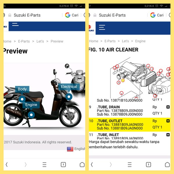 karet filter udara suzuki lets kode 13881 - 09JA