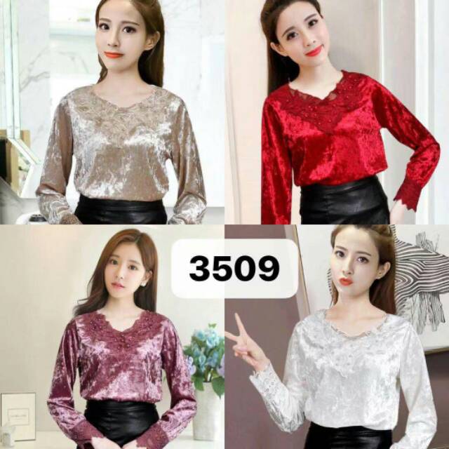 Atasan Velvet Renda Import 3509#