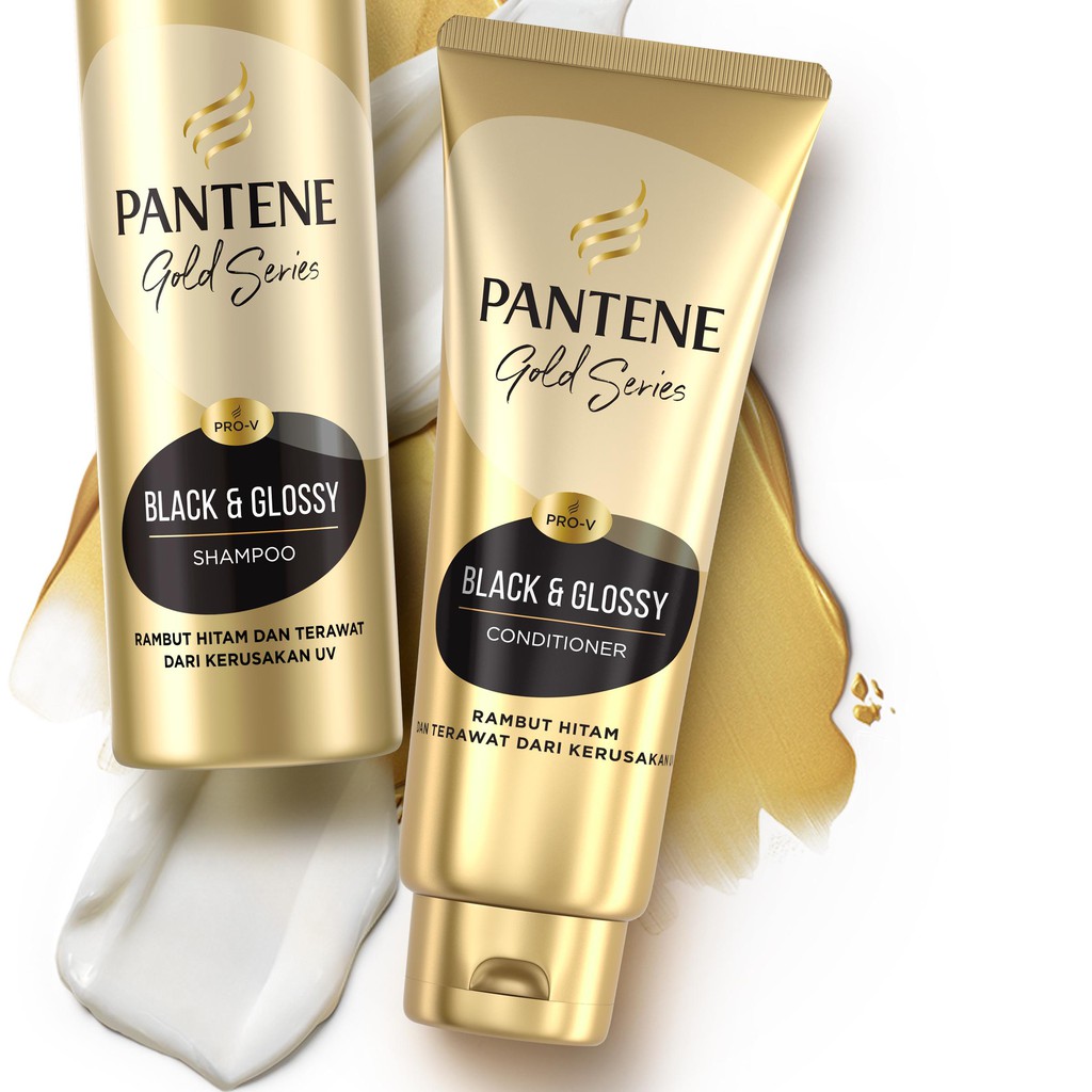 ۞ Pantene Pro-V Gold Series Black & Glossy Sampo 450 ml ←