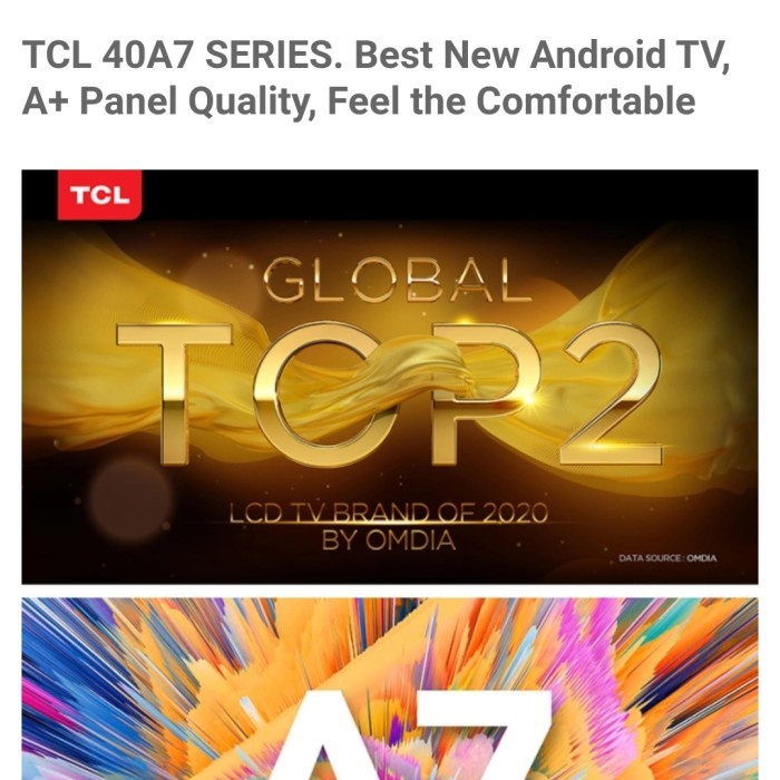 TCL 40 inch Smart TV LED - Android 11.0 - FHD - 40A7 Garansi Resmi TCL