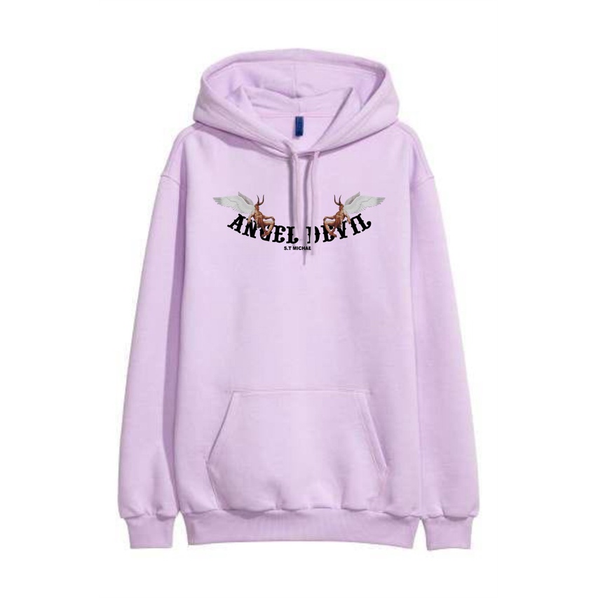 Hoodie Angel Devil Sweater Pria Fleece