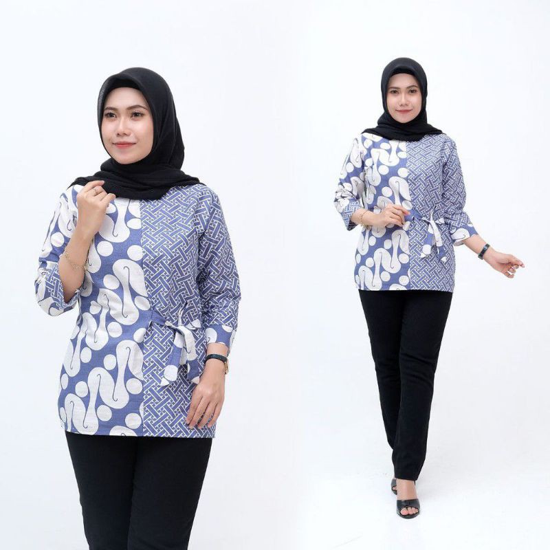 tey-17 Batik wanita ASJ SA HRB026 Kenongo Kemeja Tosca Pendek-F