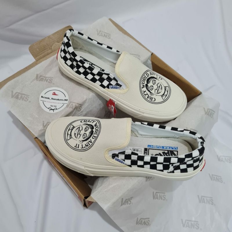 VANS SLIP ON CRAZY WORLD WHITE HIGH QUALITY