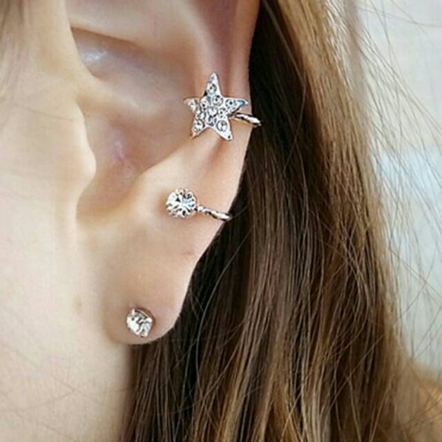 Anting stud jepit fashion wanita cuff melengkung AI307