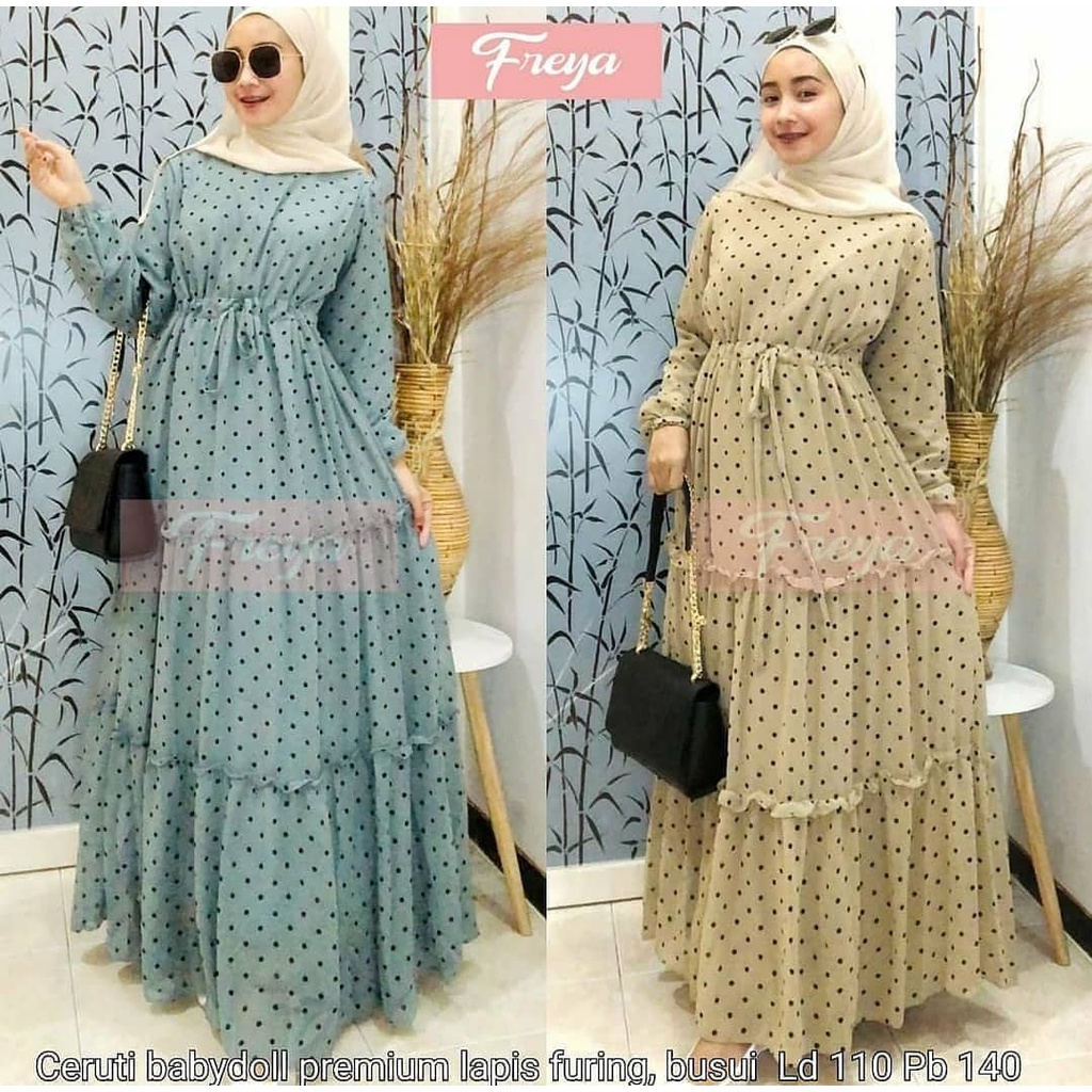 FREYA MAXI IK CERUTY BABYDOLL FULL PURING LD 108 CM PB 138 CM ( BACA DESKRIPSI SEBELUM ORDER ) BUSUI + TALI PINGGANG SERUT Dress Muslim Wanita Terbaru Murah 2022