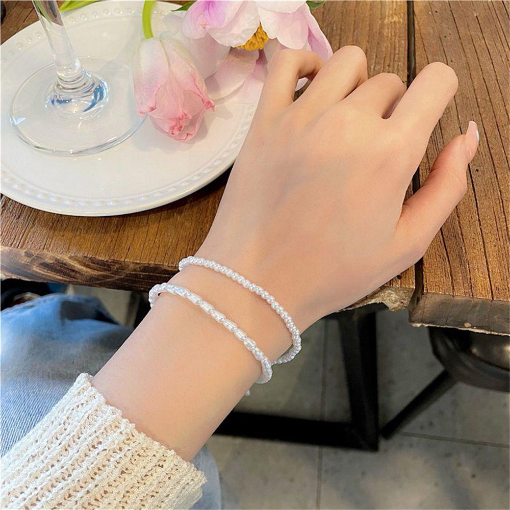 Preva Gelang Mutiara Wanita Hadiah Perhiasan Wanita Romantis Bunga Manis Indah Double Layer Rantai Tebal