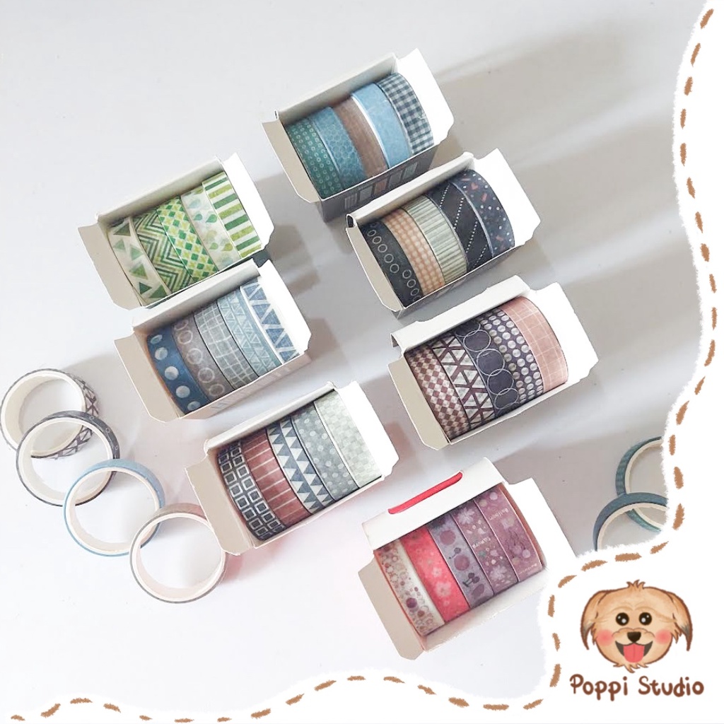 

Washi Tape #5 - 5 Rolls Masking Grid 1cm x 2 meter - Isolasi Tape Motif Lucu