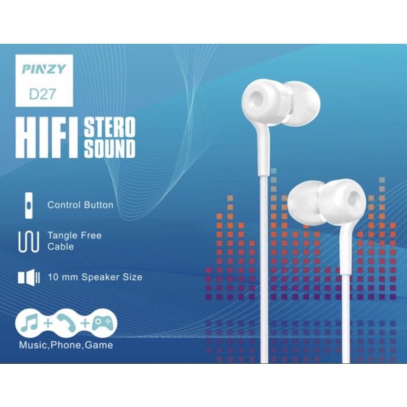 Headset PINZY D27 Universal Earphones With Microphone Bass Sound - Headet PINZY D27 -