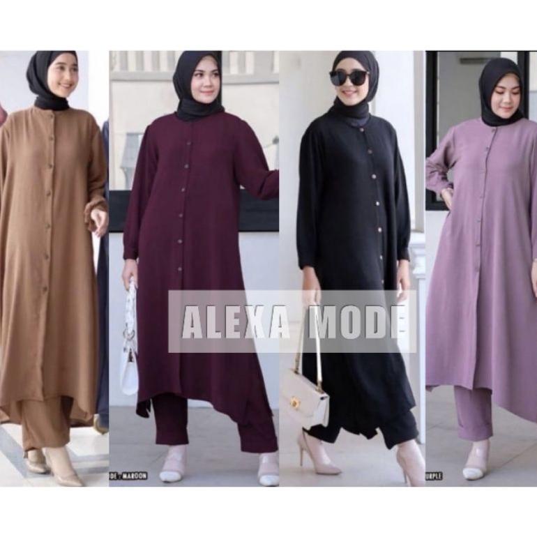 Jumbo New Setelan Long Tunik Polos Jumbo / Setcel Long Crinkle Airflow Divya Polos Fit To Xxxl
