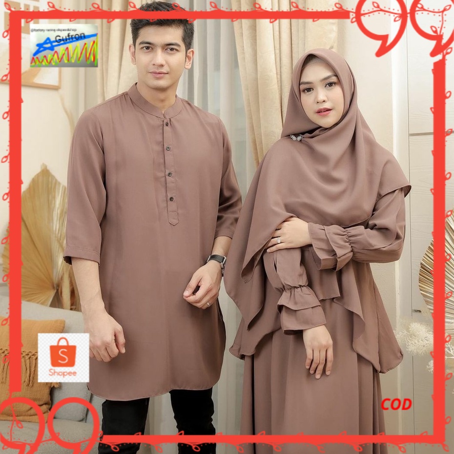 COD - Ria Ricis Ryan TR Couple Baju Pasangan Gamis Syari + Sirwal Muslim Wanita Pria Polos Pesta Kon