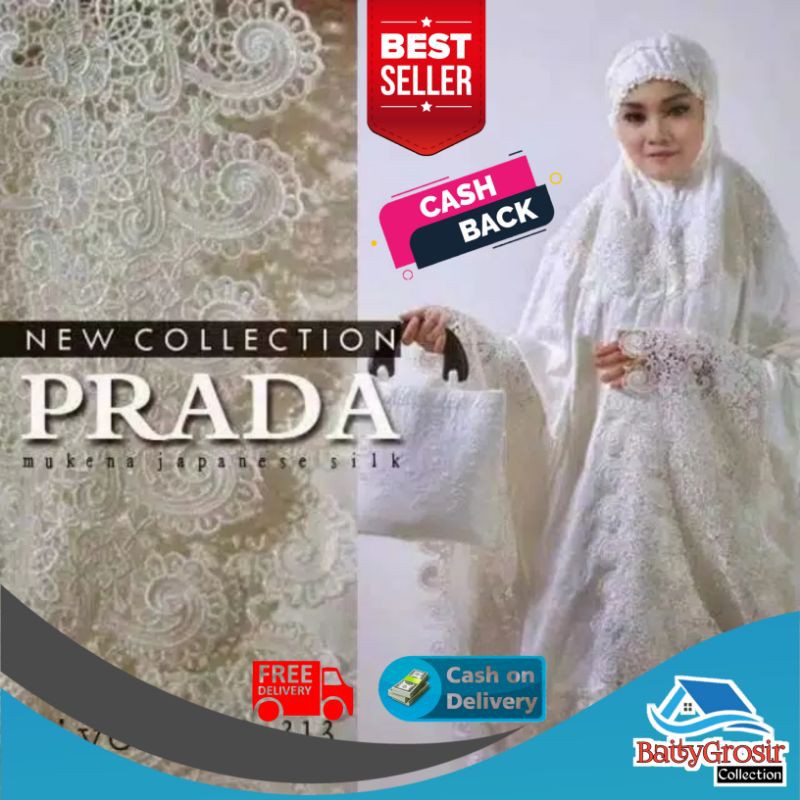 mukena prada sutra paris premium mukenah syahrini asli mungkena telukung renda bordir putih cantik m